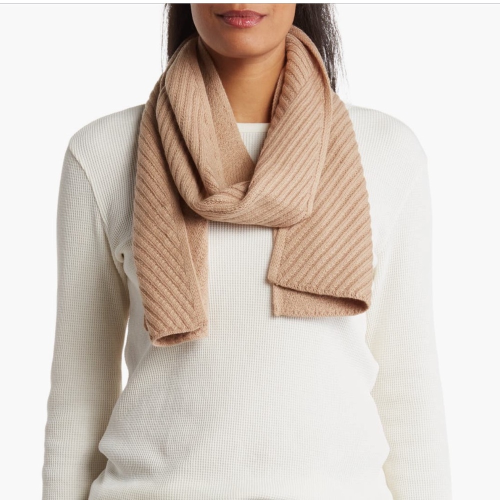 Allsaints Traveling Rib Wool Blend Scarf Cortina Beige Nwot
